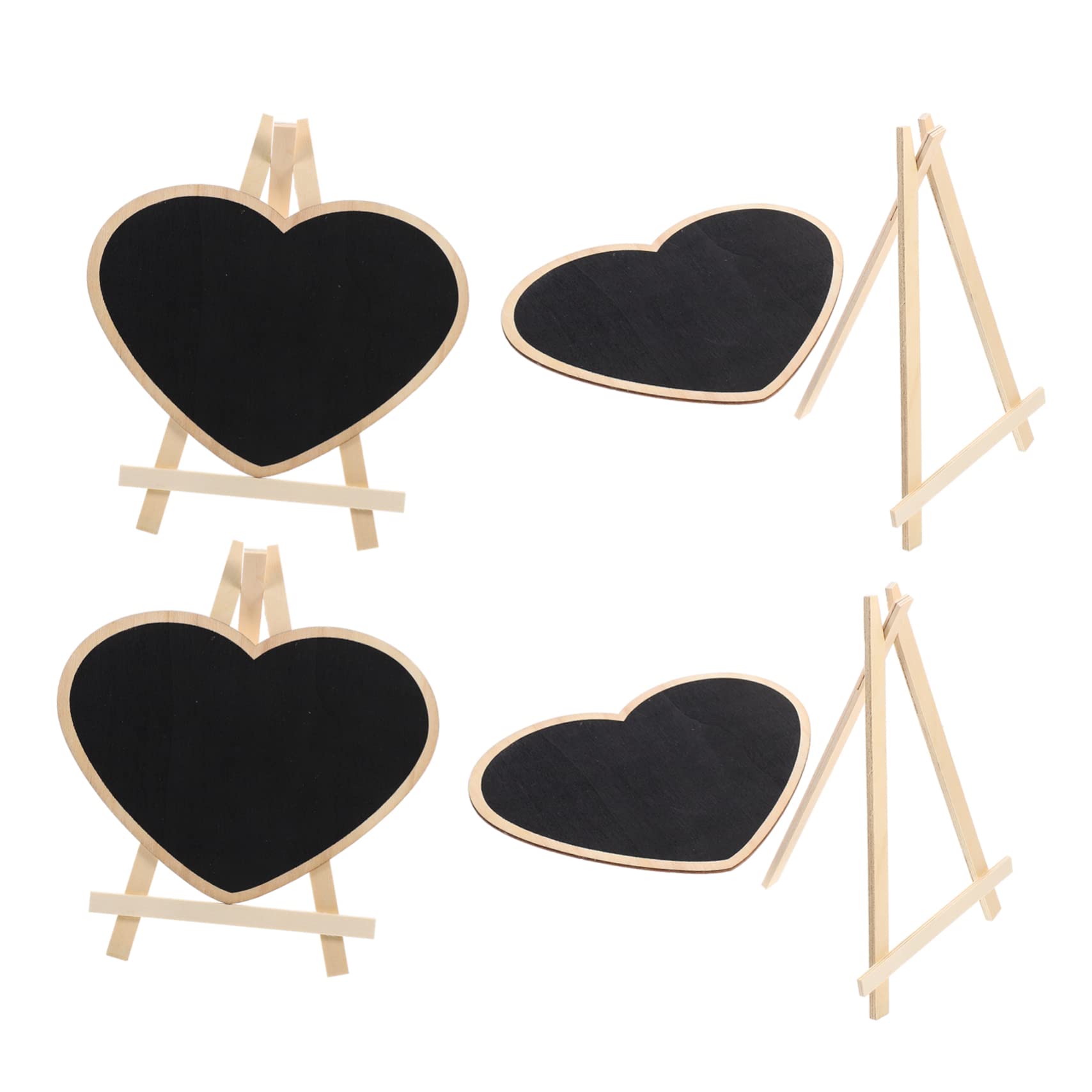 SEWACC 4pcs Heart Shaped Chalkboard Signs with Stand Blackboard for Messages Drawing Creative Wooden Writing Board for Display