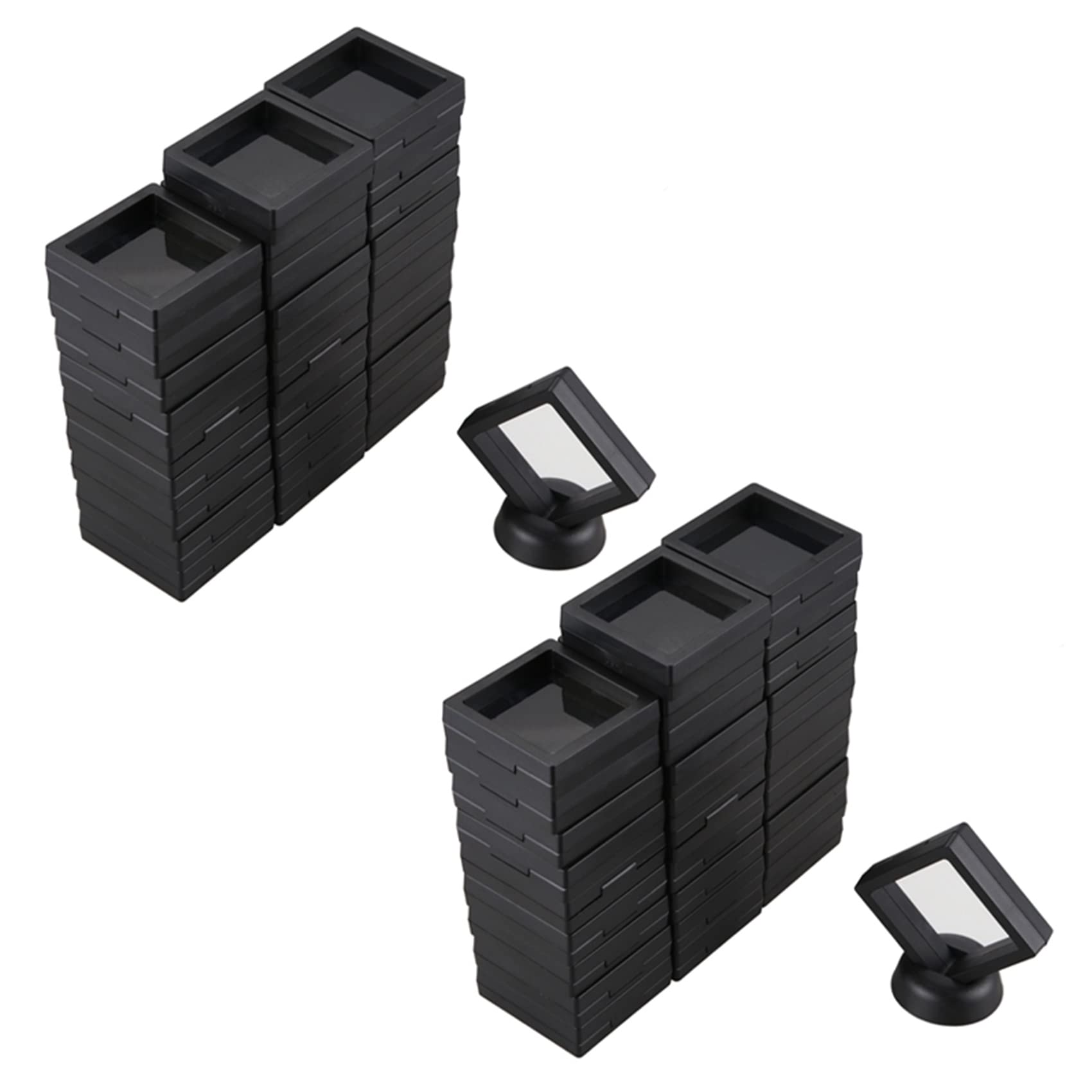 Münzen Display Box - Set mit 60 3D Schwimmender Rahmen Display Haltern mit Ständern für Herausforderungs Münzen, AA Medaillons, Schmuck, Schwarz