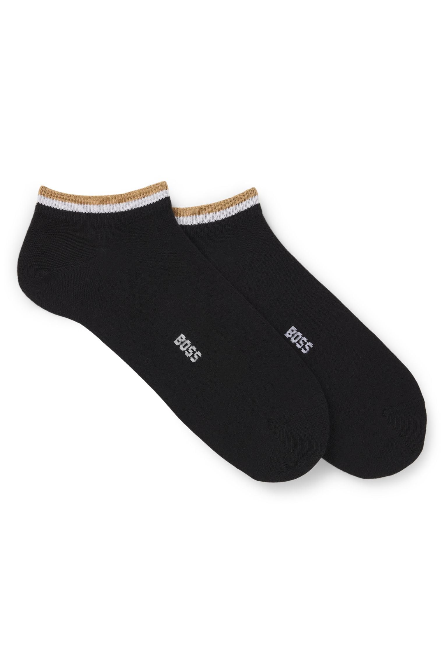 Boss Men's Black 2P As Uni Stripe Cc Two-Pack Of Ankle-Length Socks With Logo And Signature Stripe