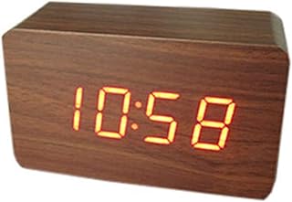 TEmkin Reloj Despertador con Cubos de Madera LED, luz de Despertador, Doble Potencia, Control de Voz, Despertador Digital, Funciona con Pilas, luz Blanca de Color Madera (luz roja marrón)