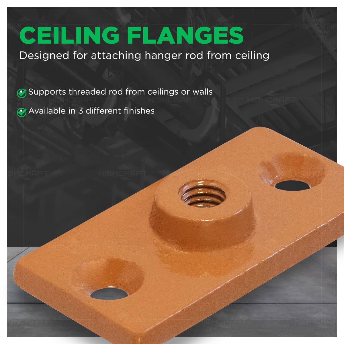 Ceiling Flange Threaded Rod Supports Galvanized Iron 3/8