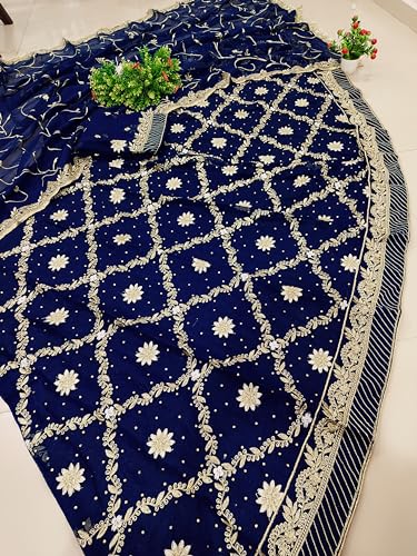 Image of Heavy Embroidery Work Semi Stitched Shimmer Silk Rajputi Poshak For Women Rajasthani Lehenga Choli
