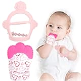 Silicone Teething Mitt, 2Pcs Teething Mitten with Adjustable Strap, Crinkle Sound and Textured, Self Soothing Baby Chew Toys for 0-6month Infant