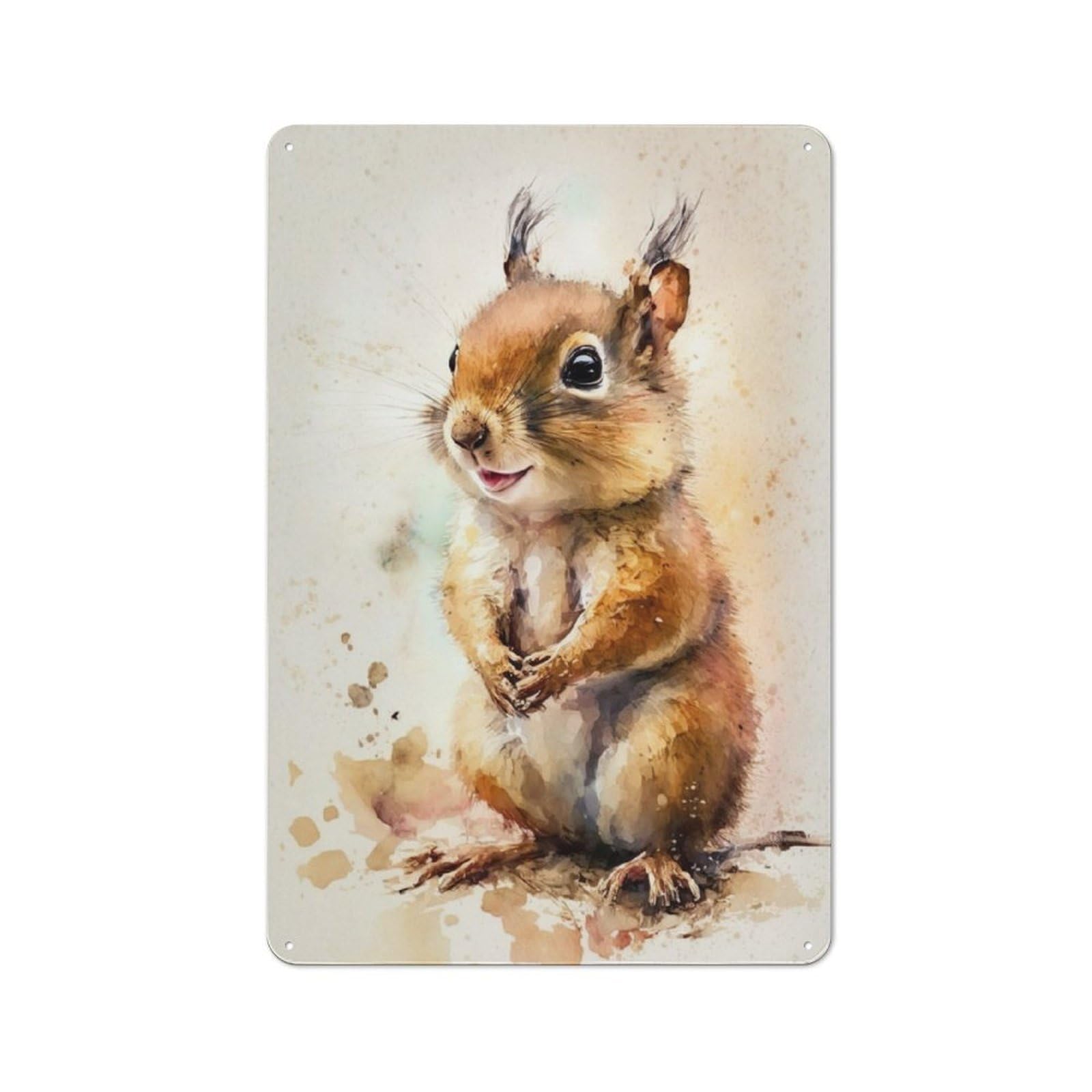 Junmoney Squirrel Watersketch Metal Sign 30X20cm With For Hallway Wall, Rustic Decor, Housewarming Present For People Styling Hallway