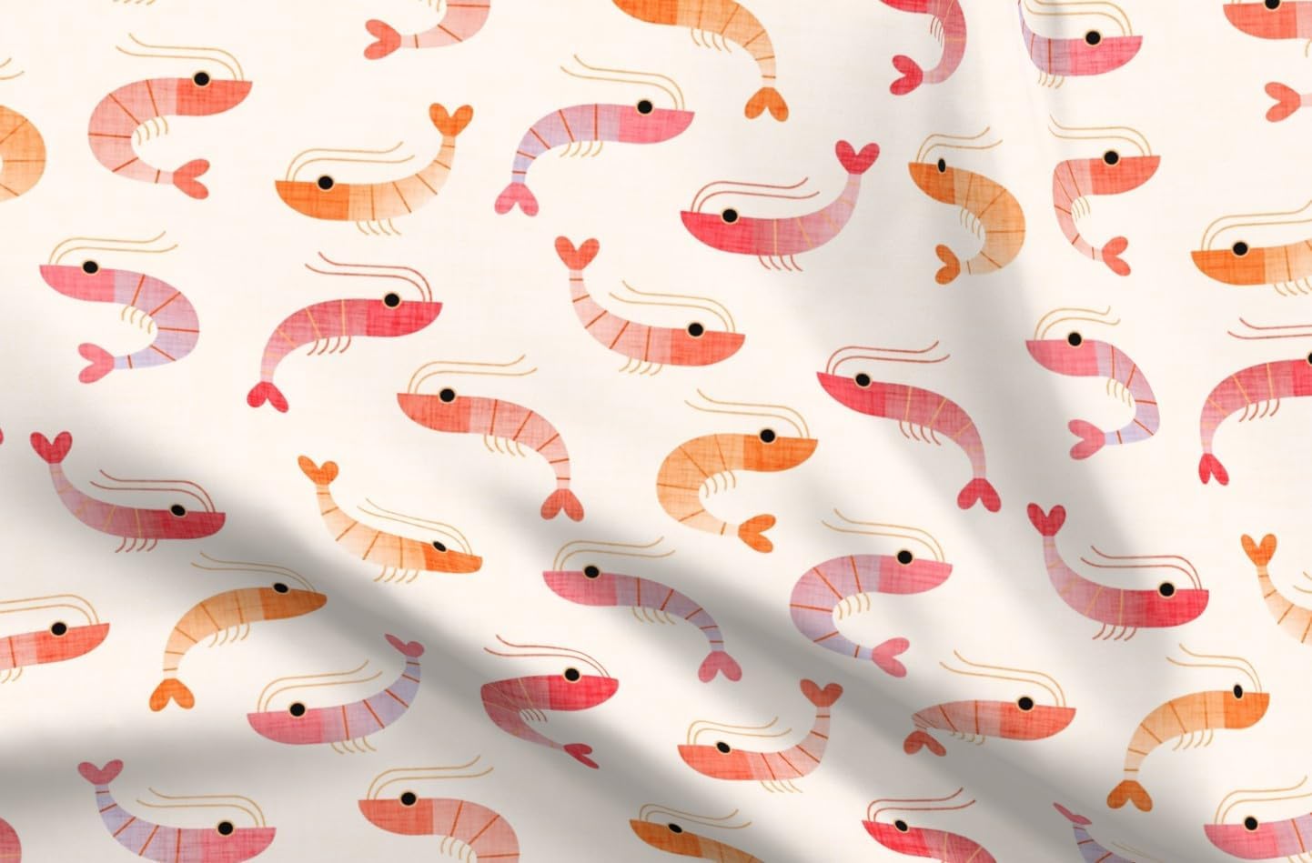 Spoonflower Fabric - Cute Shrimp Boho Whimsical Coastal Summer Beach Crustacean Cape Cod Printed on Petal Cotton Fabric Fat Quarter - Sewing Quilting Apparel Crafts Decor