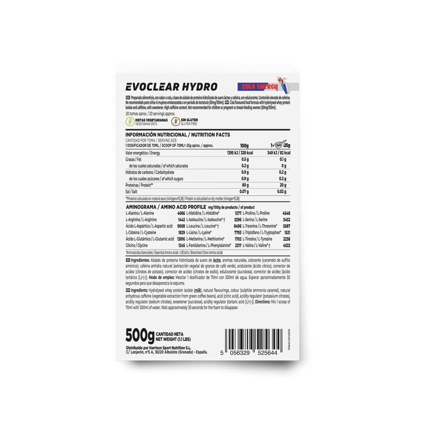 HSN Clear Whey Evoclear Hydro | Cola Energy 500g | Aislado de Proteína Hidrolizada de Suero de Leche | Textura Muy Ligera | No Incluye Dosificador | No-GMO, Vegetariana, Sin Gluten ni Soja