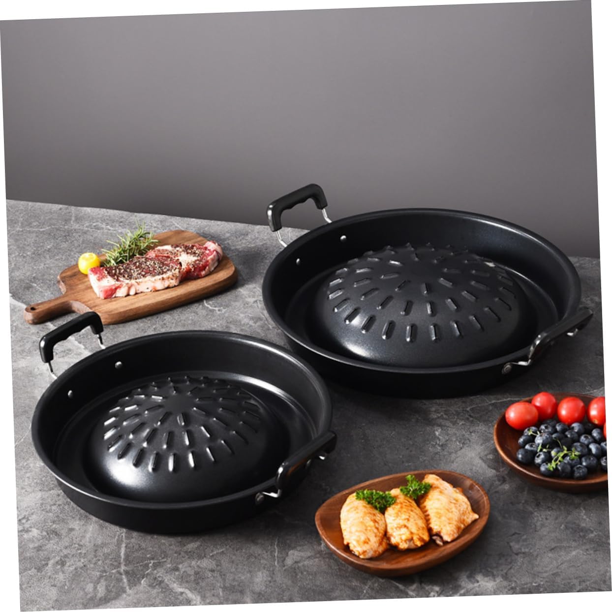 Multi Function Korean Bbq Grill Round Outdoor Camping Barbecue Tray for Steak Meat Vegetables Fish Shrimp Cooking Portable Household Bbq Supply