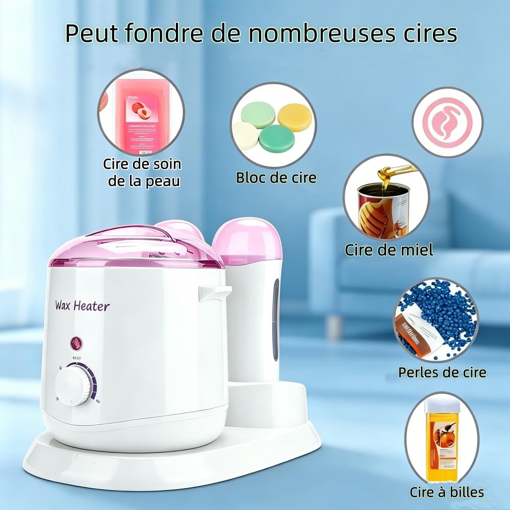 Chauffe-cire 3 en 1 - Contrôle de la température réglable - Chauffe-cire professionnel pour épilation des jambes et du corps - Pour homme et femme 800 ml