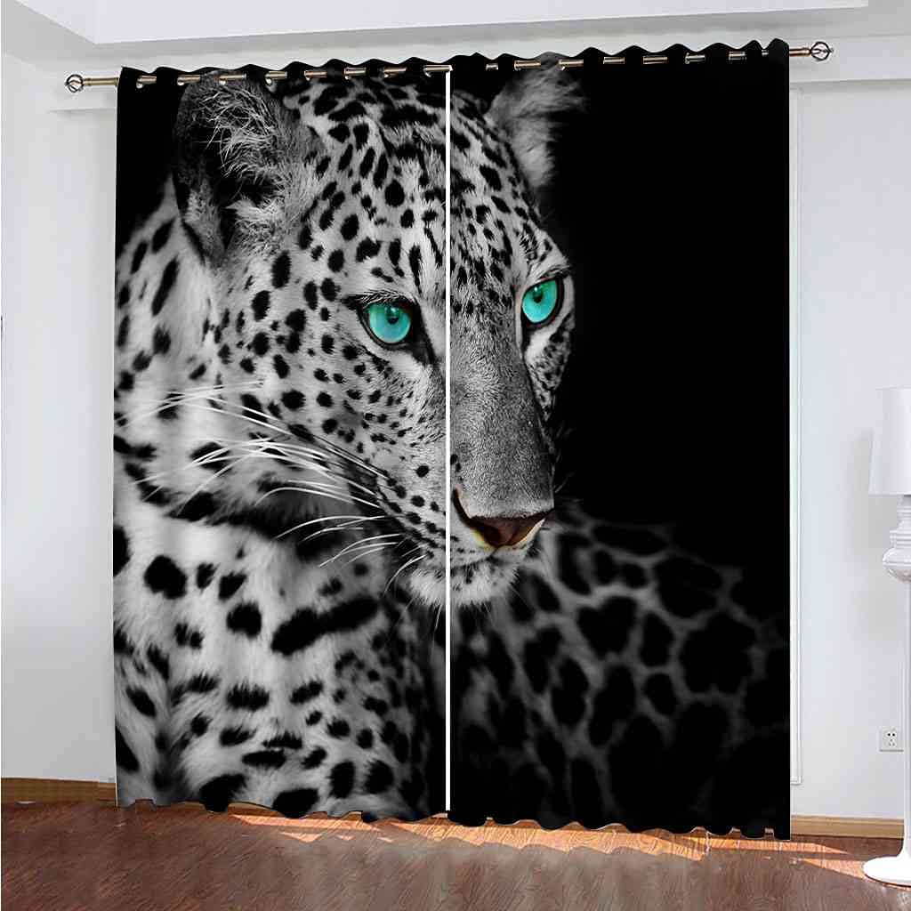 Rideaux isolants thermiques et phoniques occultants à motif léopard pour salon