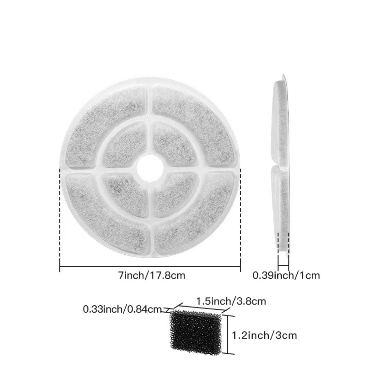 17,8 cm Hunde-Wasserbrunnenfilter, Dreifach-Filtrationssystem, Haustier-Hundebrunnen-Filterersatz, 18 cm große Filter für Sibays 9,5 l Hundenapffilter (6 Filter + 6 Schwämme)