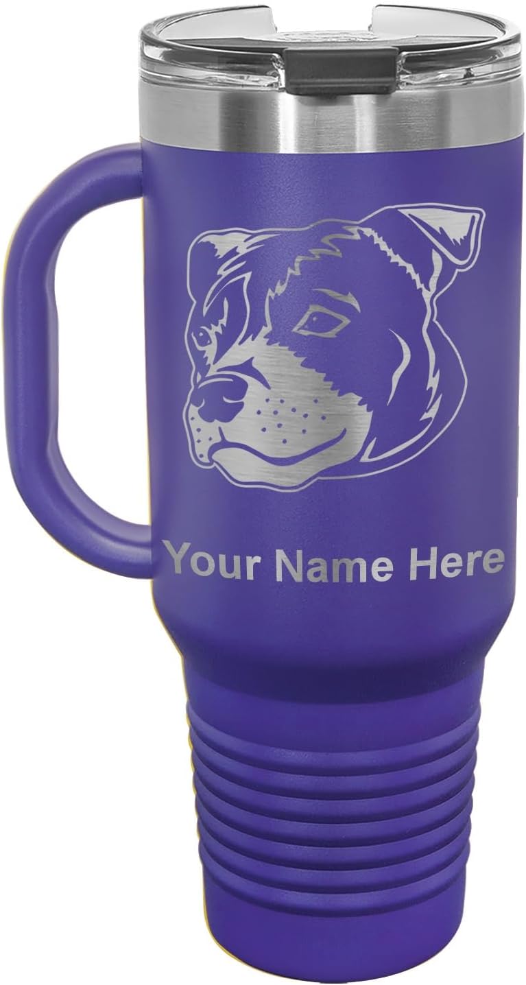 LaserGram40oz Vacuum Insulated Travel Mug with Handle, Staffordshire Bull Terrier, Personalized Engraving Included (Dark Purple)