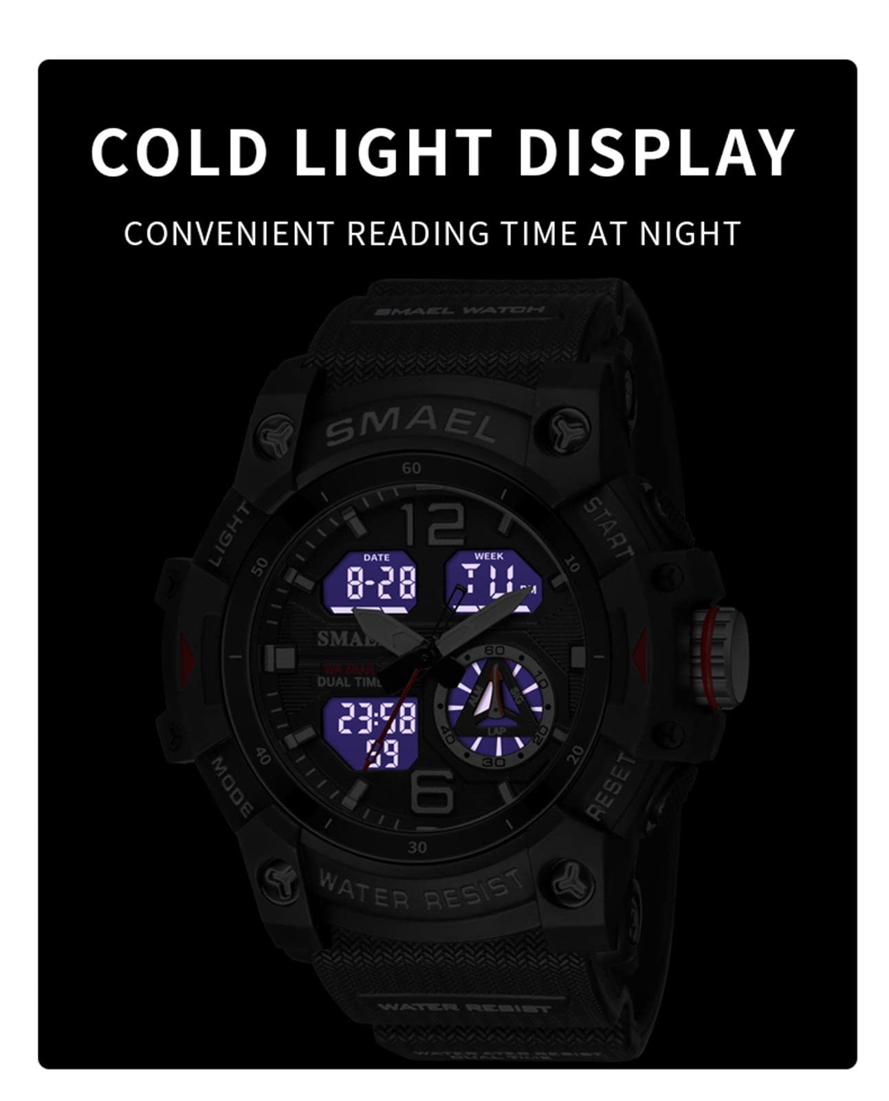 Homme Montres Militaire de Sport, étanche à 5 ATM Montres avec LED Analogique Digitale Montres Lumière Alarme Et Calendrier Date