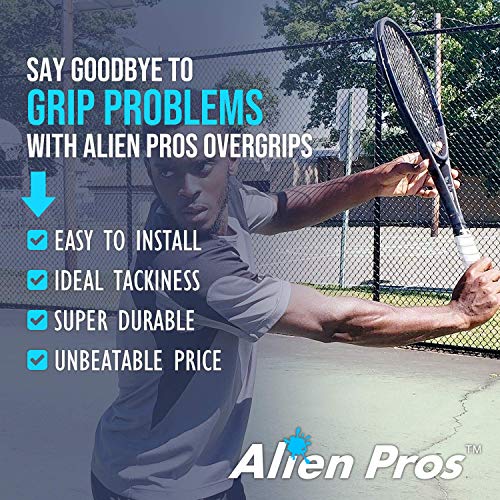 Image of Alien Pros Tennis Racket Grip Tape (6 Grips) - Precut and Dry Feel Tennis Grip - Tennis Overgrip Grip Tape Tennis Racket - Wrap Your Racquet for High Performance (6 Grips, White)