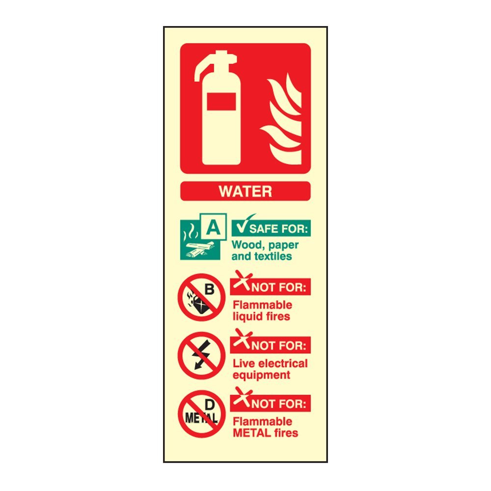 Fireshield Photoluminescent Water Fire Extinguisher Id Sign Portrait - 75Mm X 200Mm