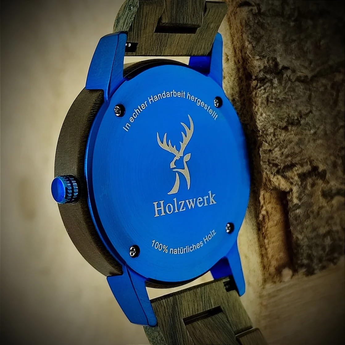 Ręcznie robiony Holzwerk Germany® Designer Unisex zegarek damski zegarek męski ekologiczny naturalny drewniany zegarek bransoletka-zegarek analogowy klasyczny zegarek kwarcowy brązowy niebieski zielony biały, brązowy.