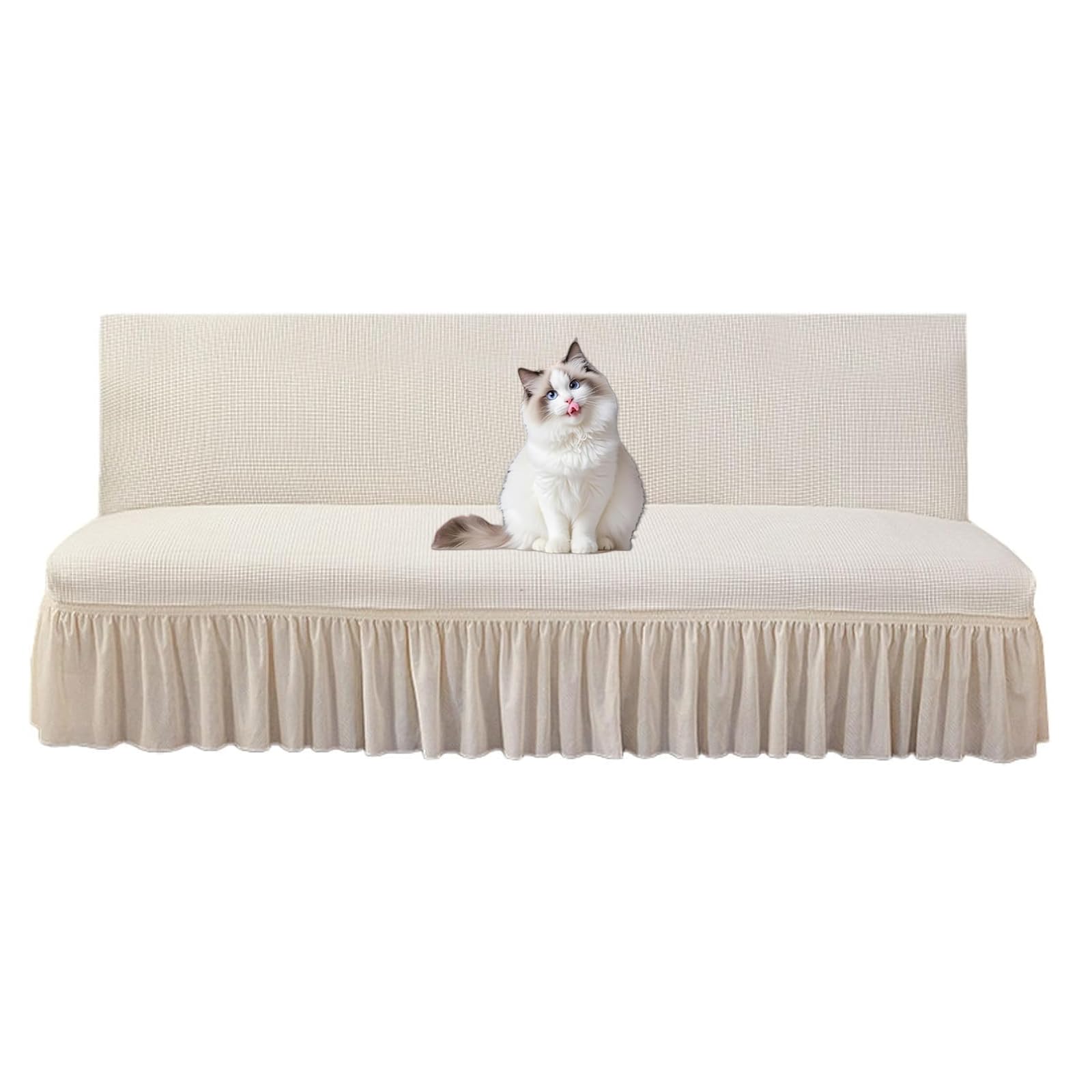 Housse de futon blanc jacquard à jupe pour sublimer le clic clac du salon