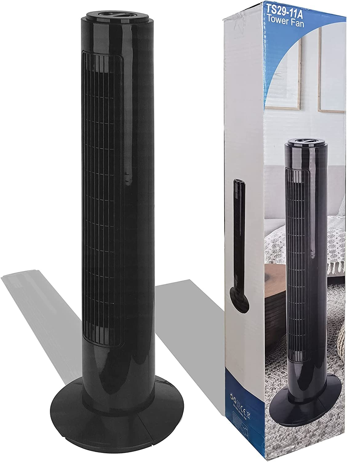 Ease8 29 Inch Tower Fan - 70° Oscillating, Speed Settings, Hour Timer, Quiet Operation – 45W Standing Electric Fan for Home Office Cooling & Bedroom Fans & Cooling (TS2911A - Black) (Black 2)