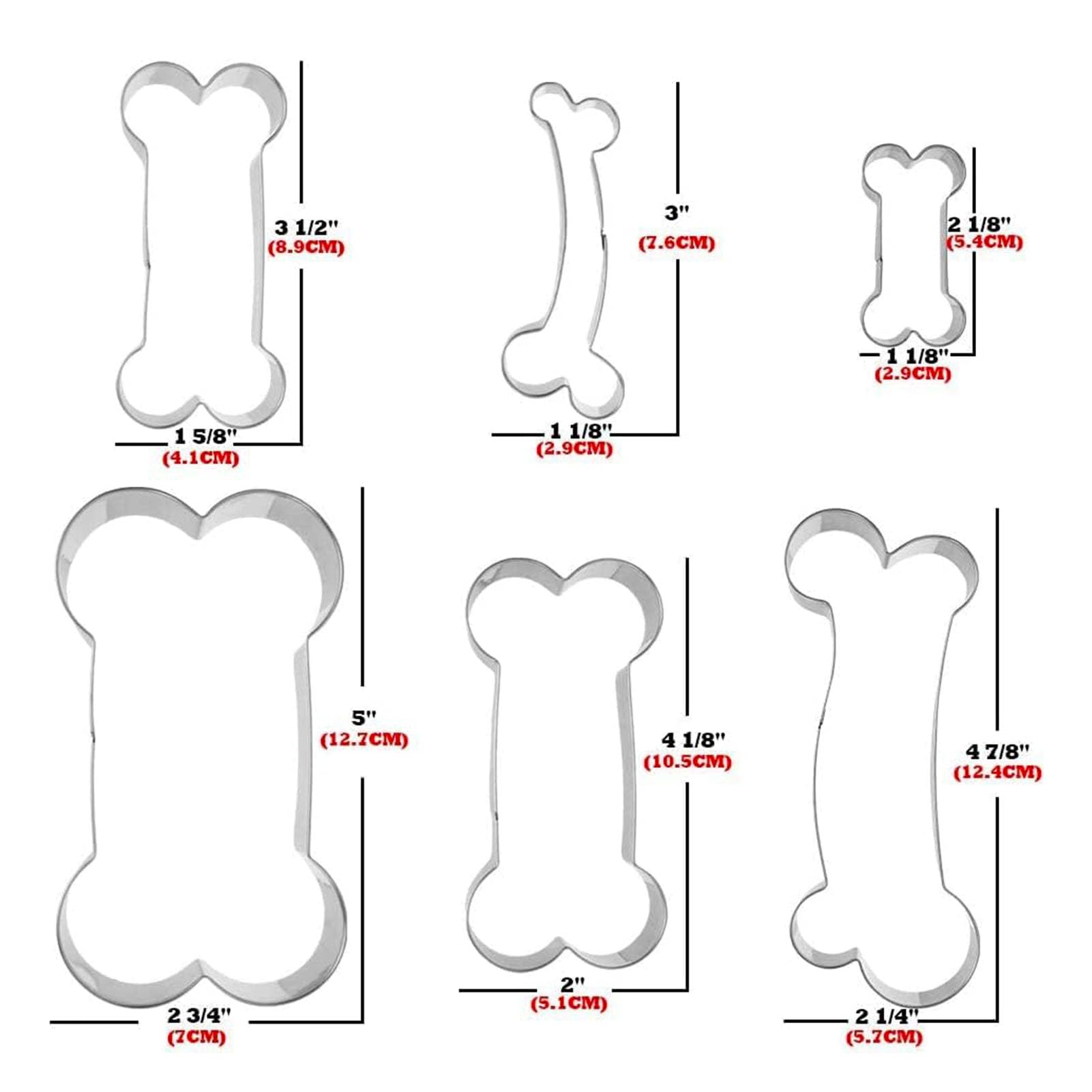 TINGSING 6 Pieces Dog Bone Cookie Cutters Set, Dog Cookie Cutter 5", 4", 3.5", 2", 4.8" - Image 3