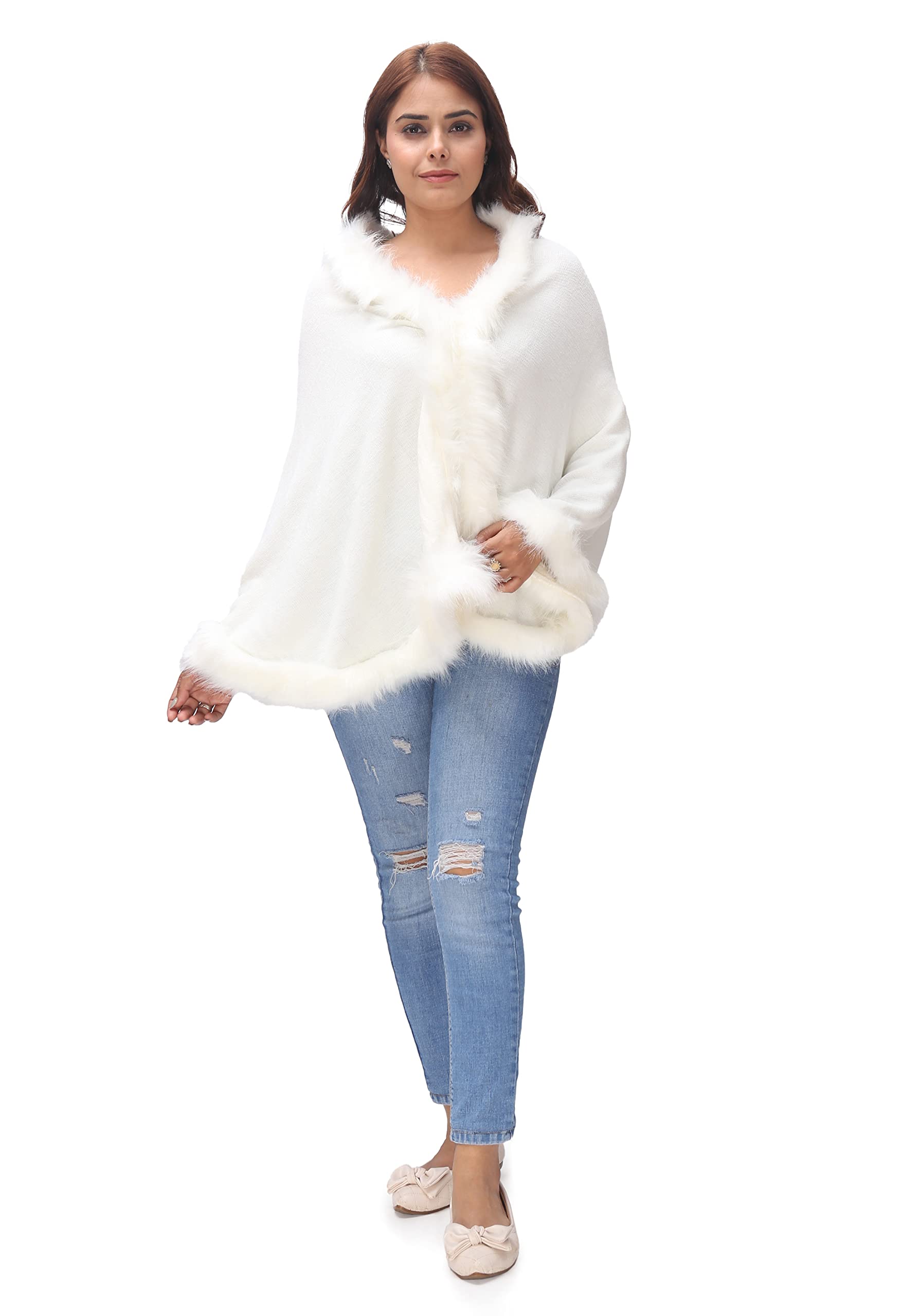 manra Women Woolen V-Neck Fur Stole Sc 75 (7M-603N-V4ST__free size)-picture-32