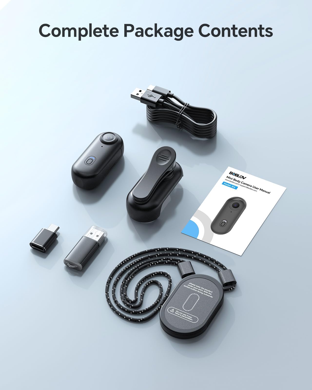 BOBLOV W4 64GB Mini Body Camera, Wearable Camera with 360°Rotatable Clip & Magnetic Clip, 120 Minutes for Recording, Easy to Use for Lecture, Traveling, Pet Walking and Outdoors Activitie