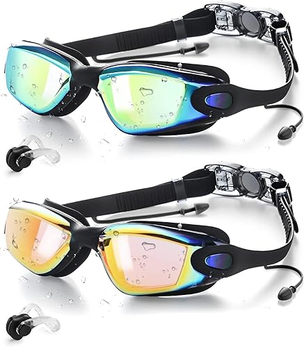 Victoper Swim Goggles 2 Pack, Anti Fog&UV Swimming Goggles for Audlt, No Leaking Swim Glasses for Men Women Youth