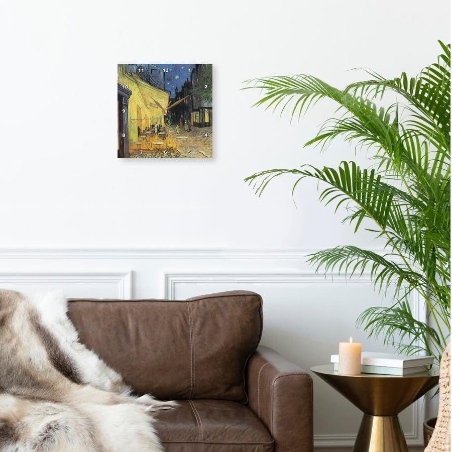 Miniatura 2 de 3dRose DPP_110453_1 Reloj de pared vintage Van Gogh con terraza en la noche, 10 x 10 pulgadas