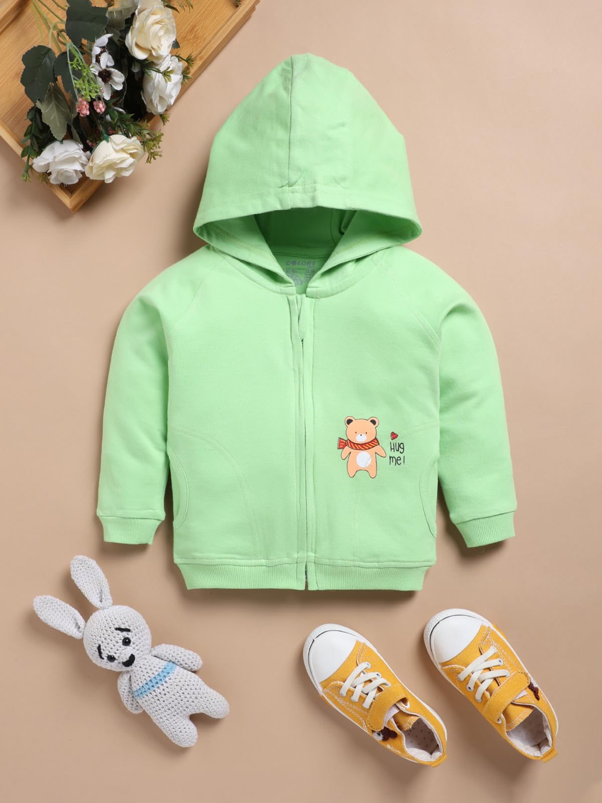Peek-A-Boo Infant Winter Wear Full Sleeves Front Open Hooded Jacket, 100% Cotton Loopknit Fabric, Ultra-Soft with Breathable Comfort, Set of 3