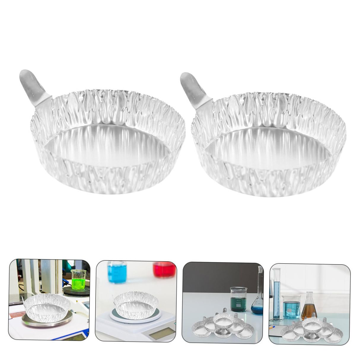 Platos De Pesaje Para Laboratorio 200 Unidades, Bandejas De Aluminio Asas, Diámetro 60mm (42ml), Diseño Compacto Para Medición Precisa De Sustancias Químicas y Polvos