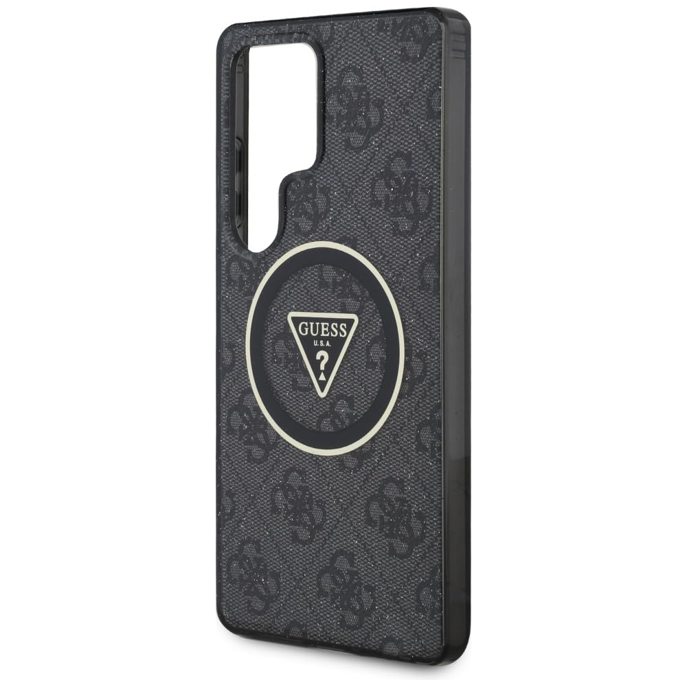 CG MOBILE Funda con licencia Guess para S25 marrón 4G Glitter Triangle Buttons compatible con MagSafe