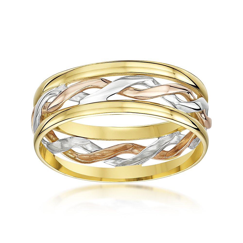 Theia Anillo de Bodas de Oro Blanco y Amarillo de 9k de 6 y 7mm Celta, Altamente Pulido
