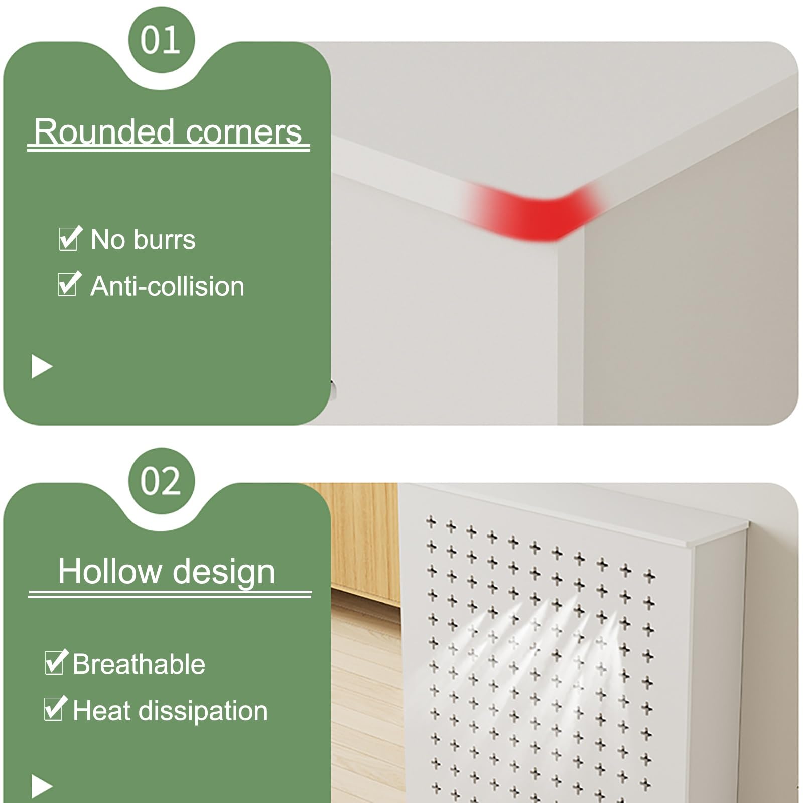 Heizkörperabdeckung, Heizkörperverkleidung Landhausstil, Heizkörperverkleidung Modern Vertikal Lamell Weiß Lackiert Schrank Heizkörper Abdeckung für Wohnzimmer/Schlafzimmer/Küche(80*90*15cm/31.5*35.4*