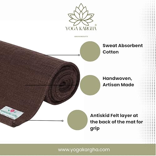 Miniatura 2 de YogaKargha Cotton All Season Handwoven Mat for Yoga, Pilates, Fitness, Prayer, Meditation or Home Decor - With Antiskid Backing for Support on a