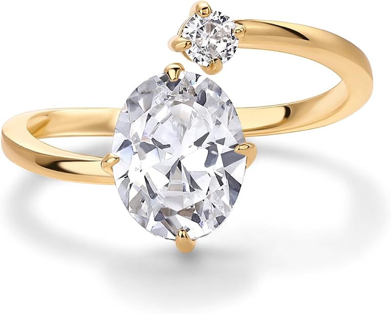14K Yellow Plated Toi Et Moi 3CT Cushion Cut Cubic Zirconia Stone Wraparound Engagement Promise Ring for Women - Statement Ring
