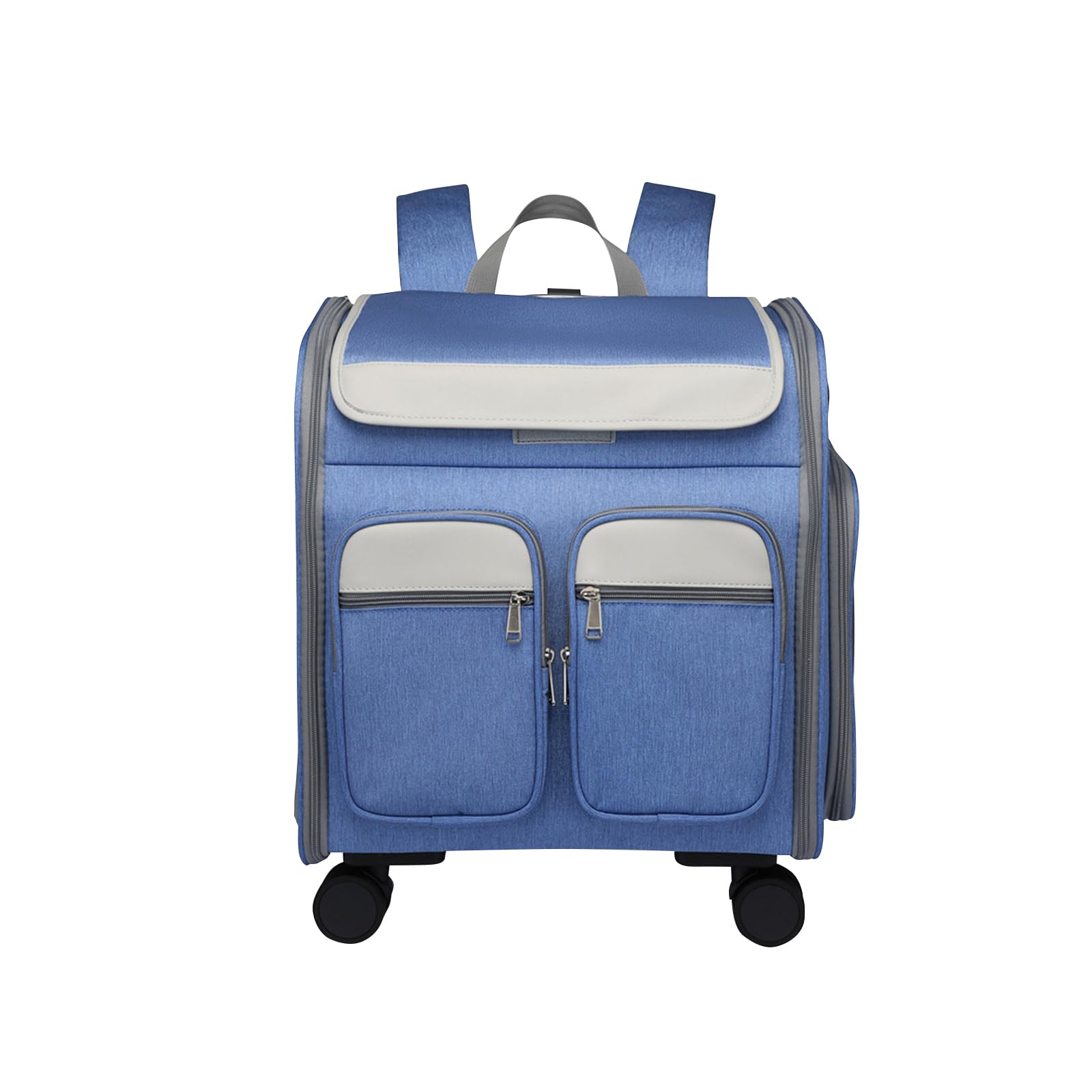 Galatée Hunde-Rucksack Mit Abnehmbaren Rollen, Flugtaugliche Hunde-Reisetasche, Haustier-Rucksack Mit Belüftungsfenstern Aus Netzgewebe, Faltbarer Haustier-Buggy(Blau)