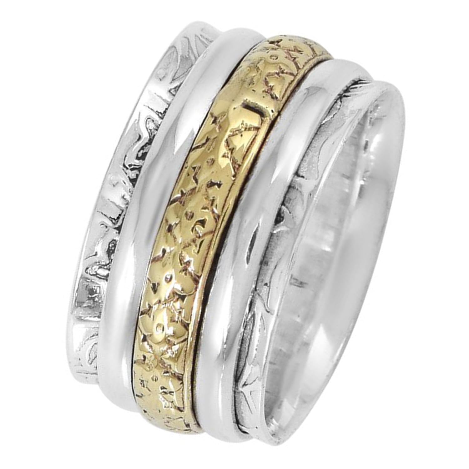 Gehämmerter 925 Sterling Silber Spinner Ring, Spinner Ring für Frauen, Einzigartiger handgemachter zweifarbiger Meditationsring für Sie, Ihn, Angst Brautjungfern Ring, Angst Ring