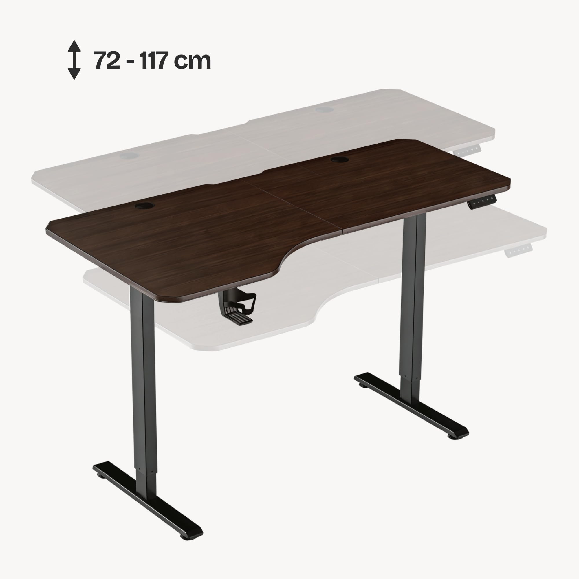 pro.tec Escritorio Stryn Rectangular Regulable en Altura 72-117 cm con Clips y 2 Salidas de Cables Eléctrico 2 Opciones (Sentado y de Pie) Alfombrilla de Ratón XXL 120 x 60 cm Aglomerado/Acero - Nogal