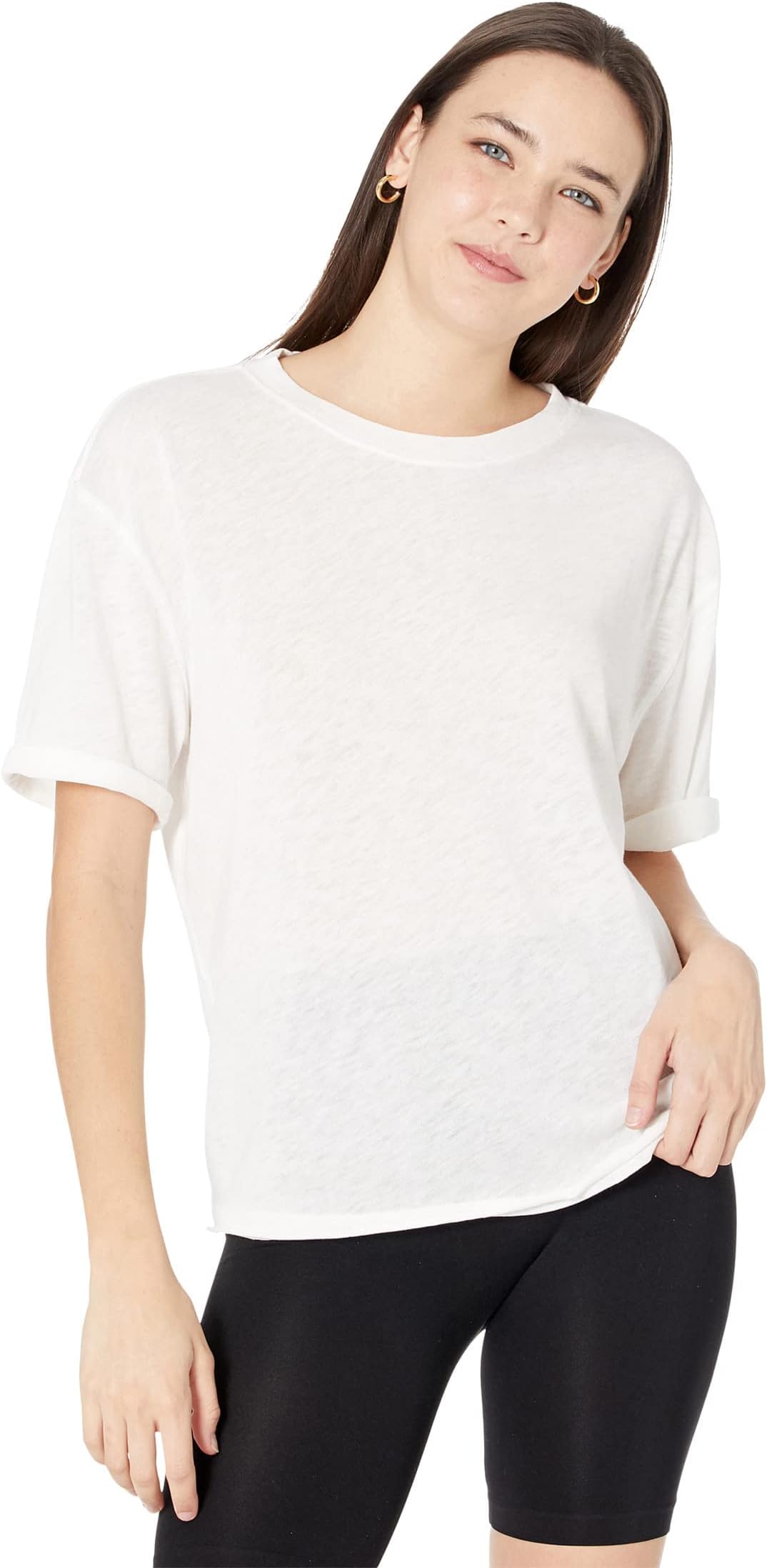 FP Movement Cassidy White Tee for Women - Crew Neckline, Short Sleeves with Straight Hemline