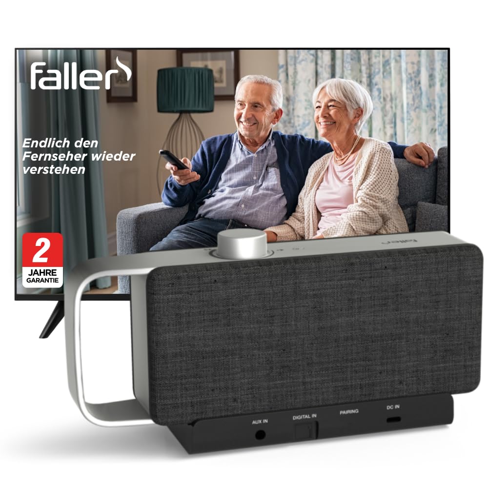 faller Oskar - TV Lautsprecher für Senioren; Sprachverstärker für Fernseher; Hörverstärker für Senioren; Kabellos Tragbare Soundbar; Einfache Bedienung; Fernseher Besser Hören