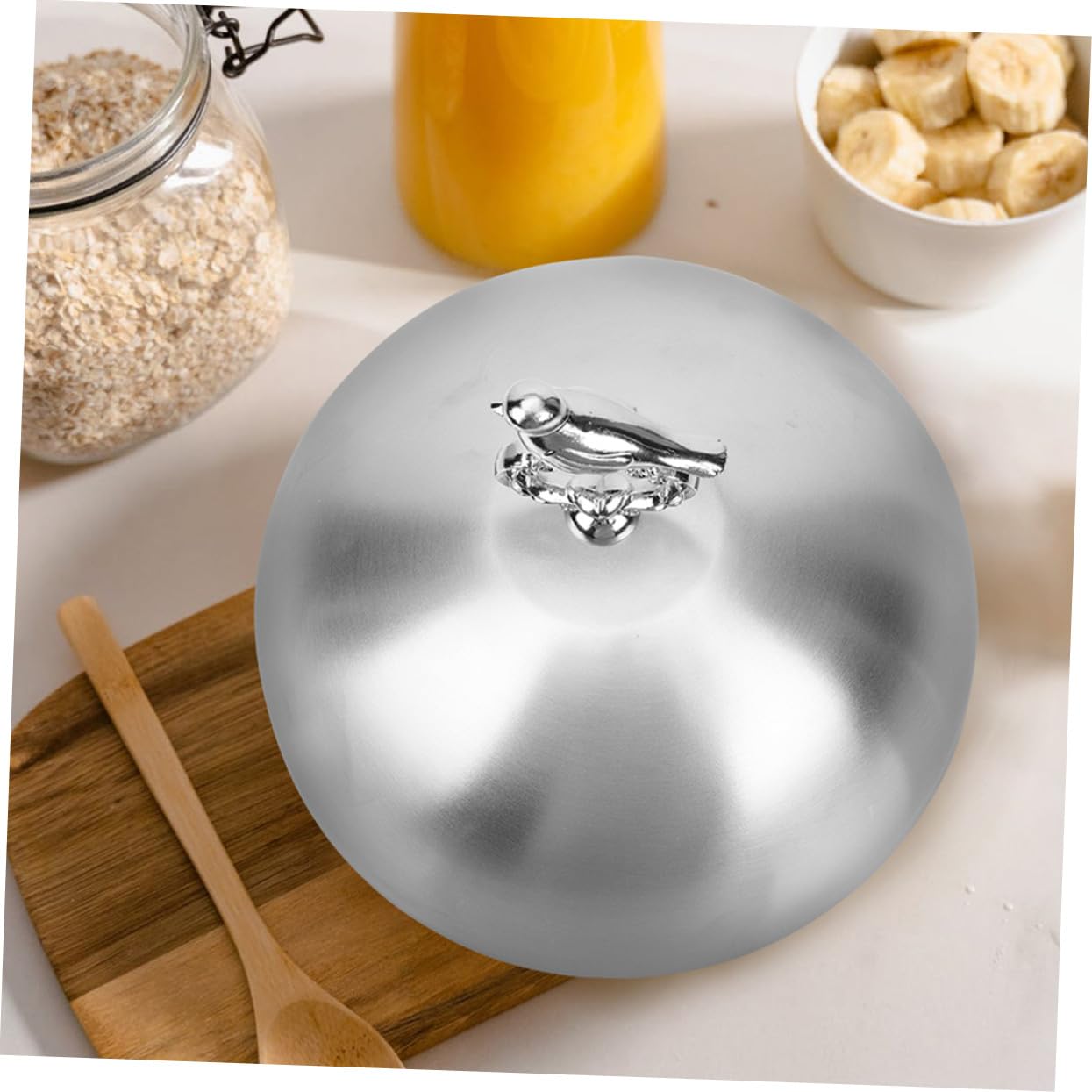MAGICLULU Steakabdeckung Silberfarbene Abdeckhaube mit Glatten Kanten Runde aus Edelstahl Haushaltsgeschirrschutz Dampfdeckel zum Frischhalten von Speisen für Grillplatte