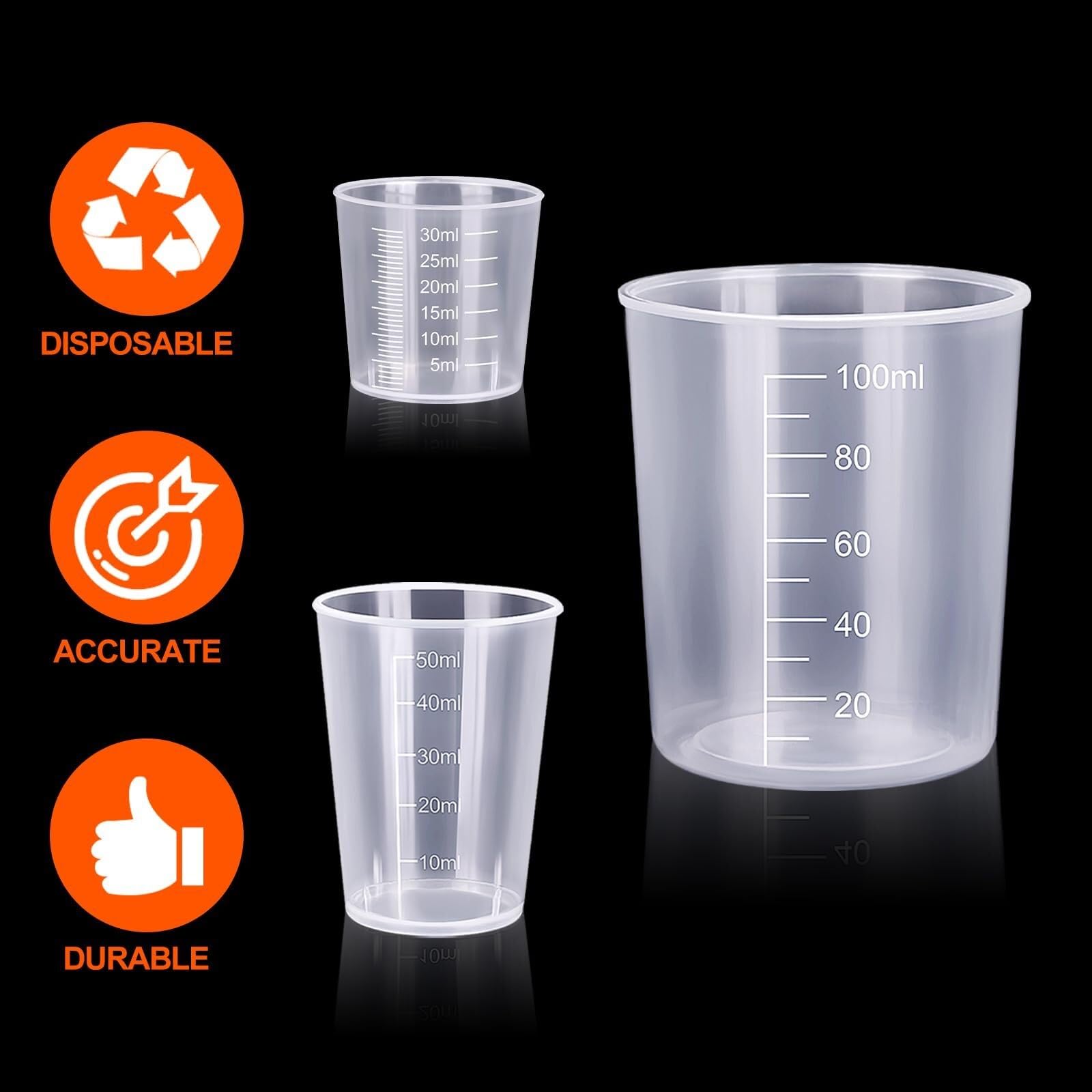 25-teiliges Plastik-Messbecher-Set – Kunststoffbecher für Harz, Epoxid, Farbe, 30ml, 50ml, 100ml, Küchen- und Laborbedarf(50 pcs)