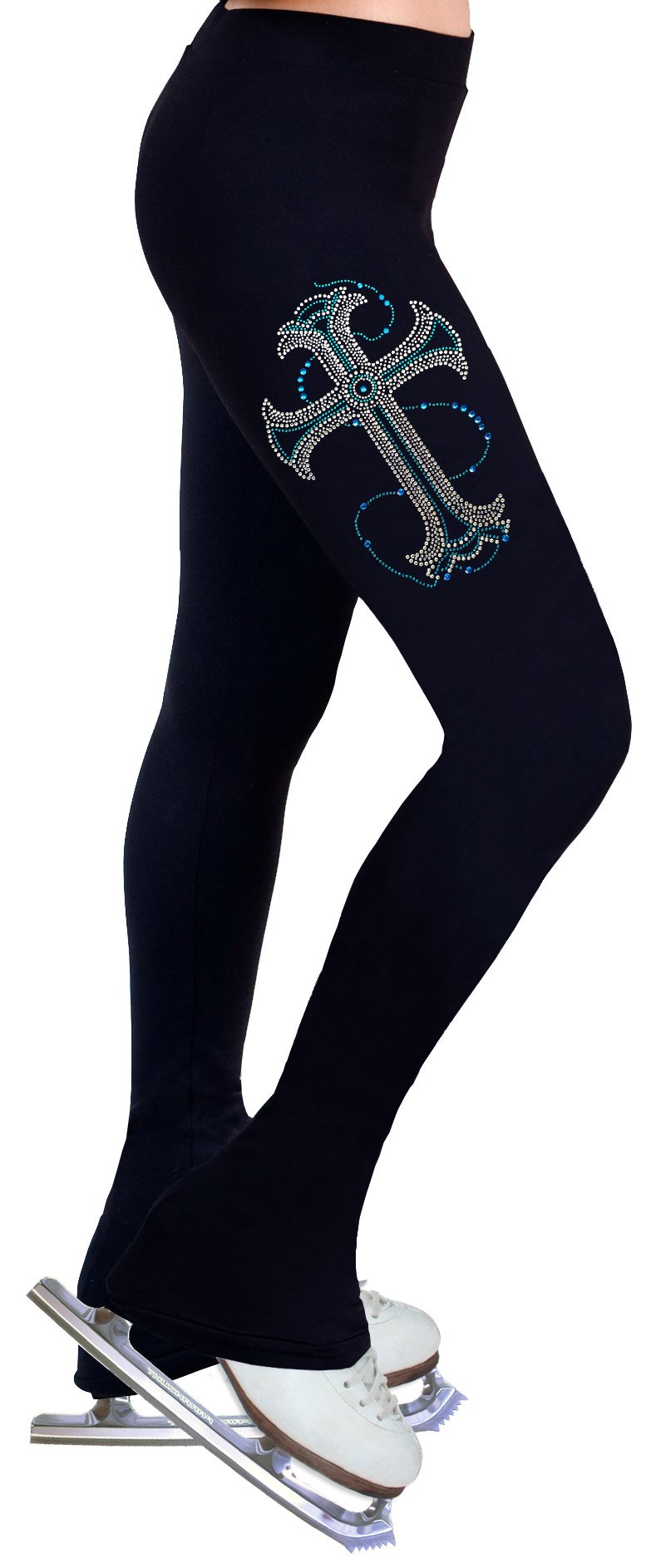 NY2 SPORTSWEAR Figure Skating Practice Pants with Rhinestones R115 (Blue, Adult Large)