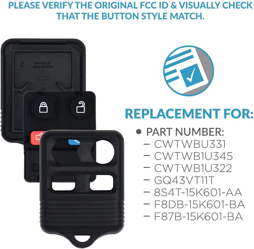 Keyless2Go Replacement for New Shell Case and 4 Button Pad for Remote Key Fob with FCC ID Protection CWTWB1U345 - Shell Case Protection (2 Pack)
