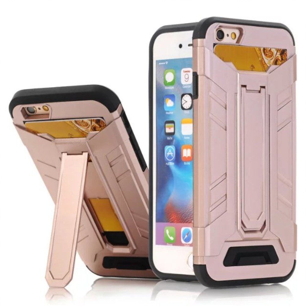 for iPhone 6 Case IGOUKJ Anti-Scratch 2 in 1 Style Stand Soft TPU Hard Plastic Mobile Phone Cover Support Plug-in Card with Hidden Holder Back Cover for iPhone 6 or 6S 4.7 Inches (Silver) (Rose Gold)