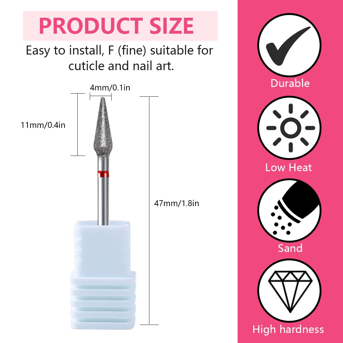 2 Paia Punte Fresa Professionali in Carburo per Manicure Russa, Rimozione Cuticole, Pelle Morta e Preparazione Unghie, Pulizia Sotto Unghia, Salone Manicure (3/32'') (Fine)