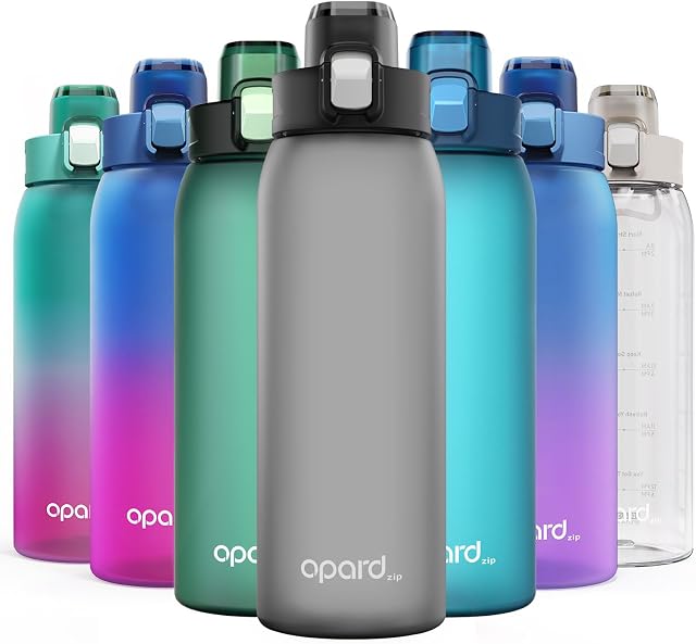 Opard Zip 900ml Bouteilles d'eau en plastique Lave-vaisselle sans danger, couvercle antidérapant BPA Free Tritan, large bouche bouteille d'eau de sport réutilisable pour la randonnée de gym