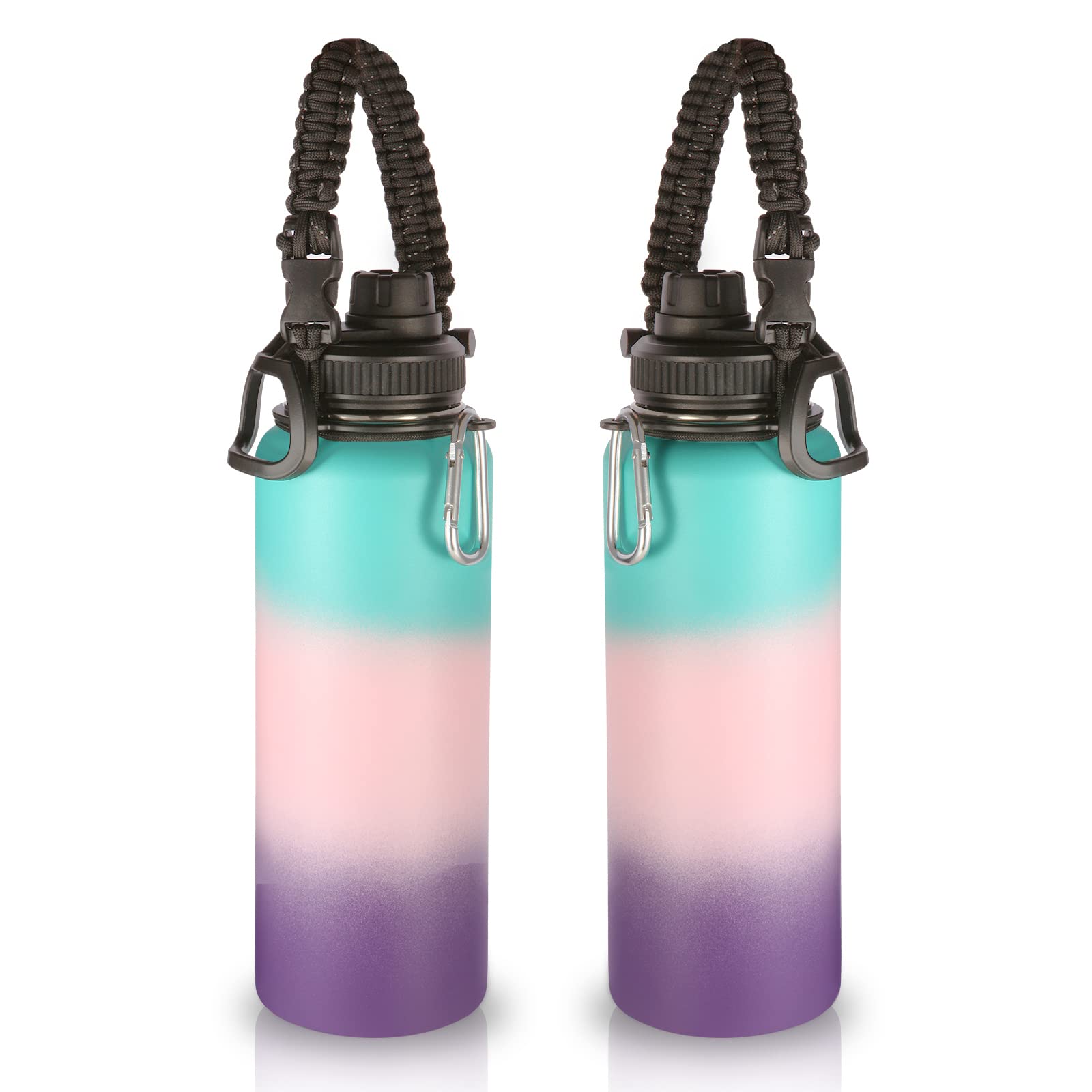 Volhoply Insulated Water Bottles Bulk 2 Pack, 1200ml Sports Bottle with Paracord Handle & Spout Lid