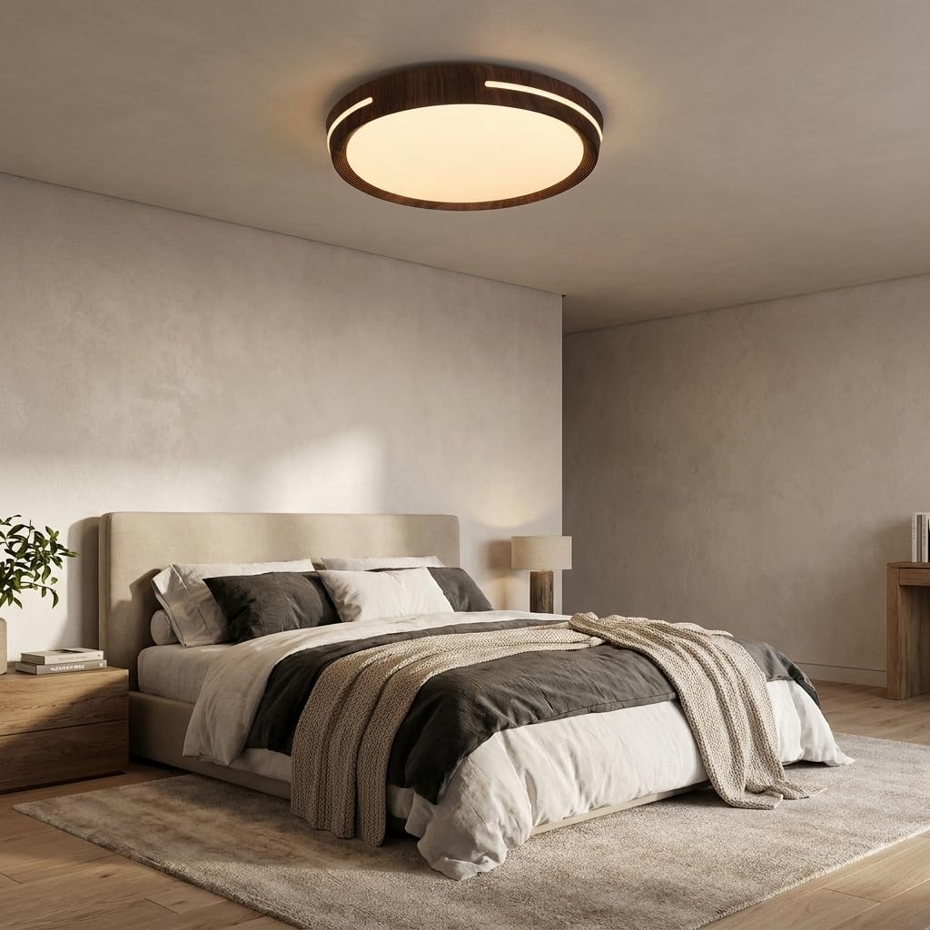 BARCELONA LED Plafón LED Techo 24W Ø40cm CCT Regulable 3000K-6000K, Diseño Madera Moderna con Efecto Luz Lateral, Lámpara Techo LED Redonda para Salón Dormitorio Cocina Oficina 2500lm
