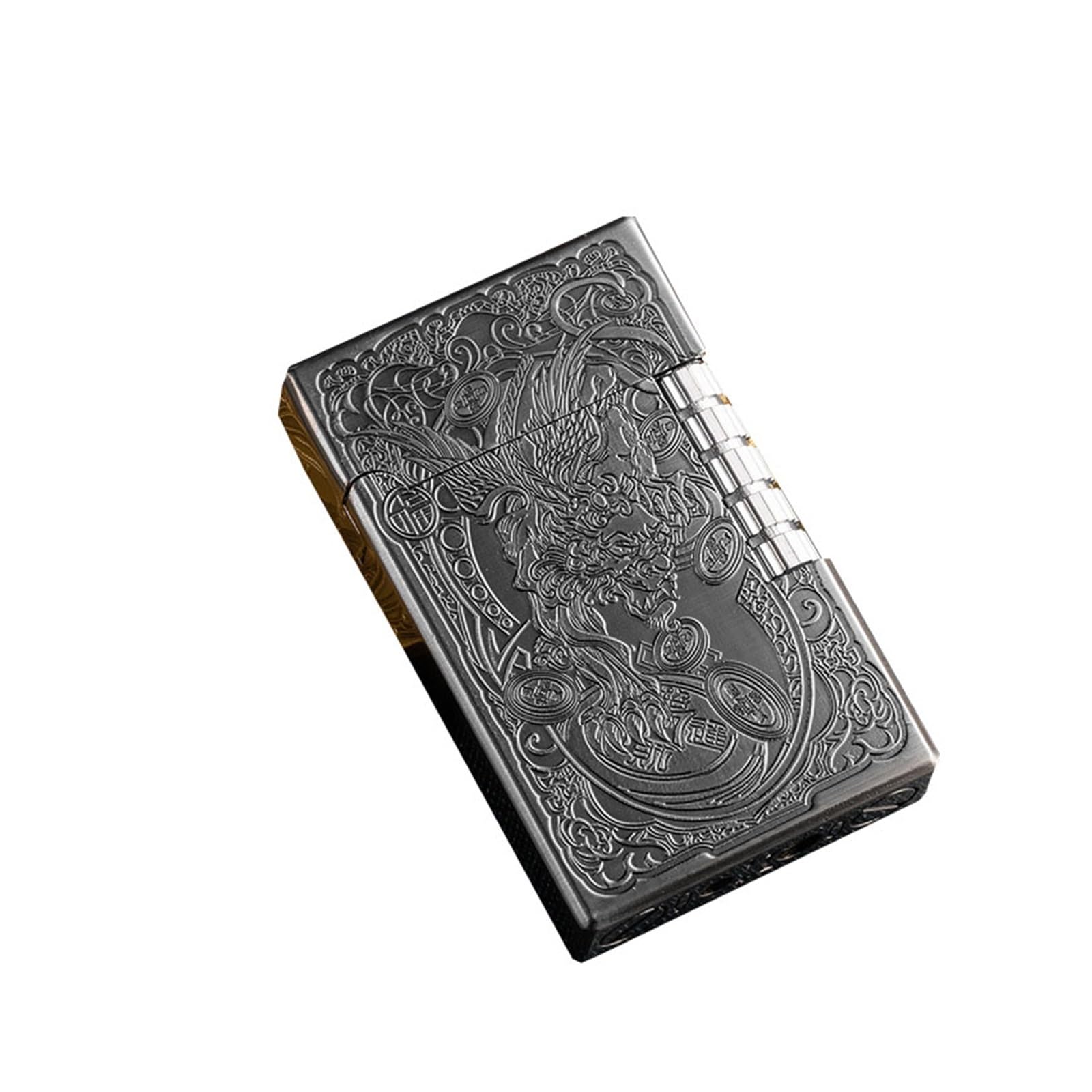 BUBELS New butane lighter, embossed personalised lighter, flip top steel sound Refillable butane lighter Side-slip wheel lighter, suitable for collection gifts (Color : C)