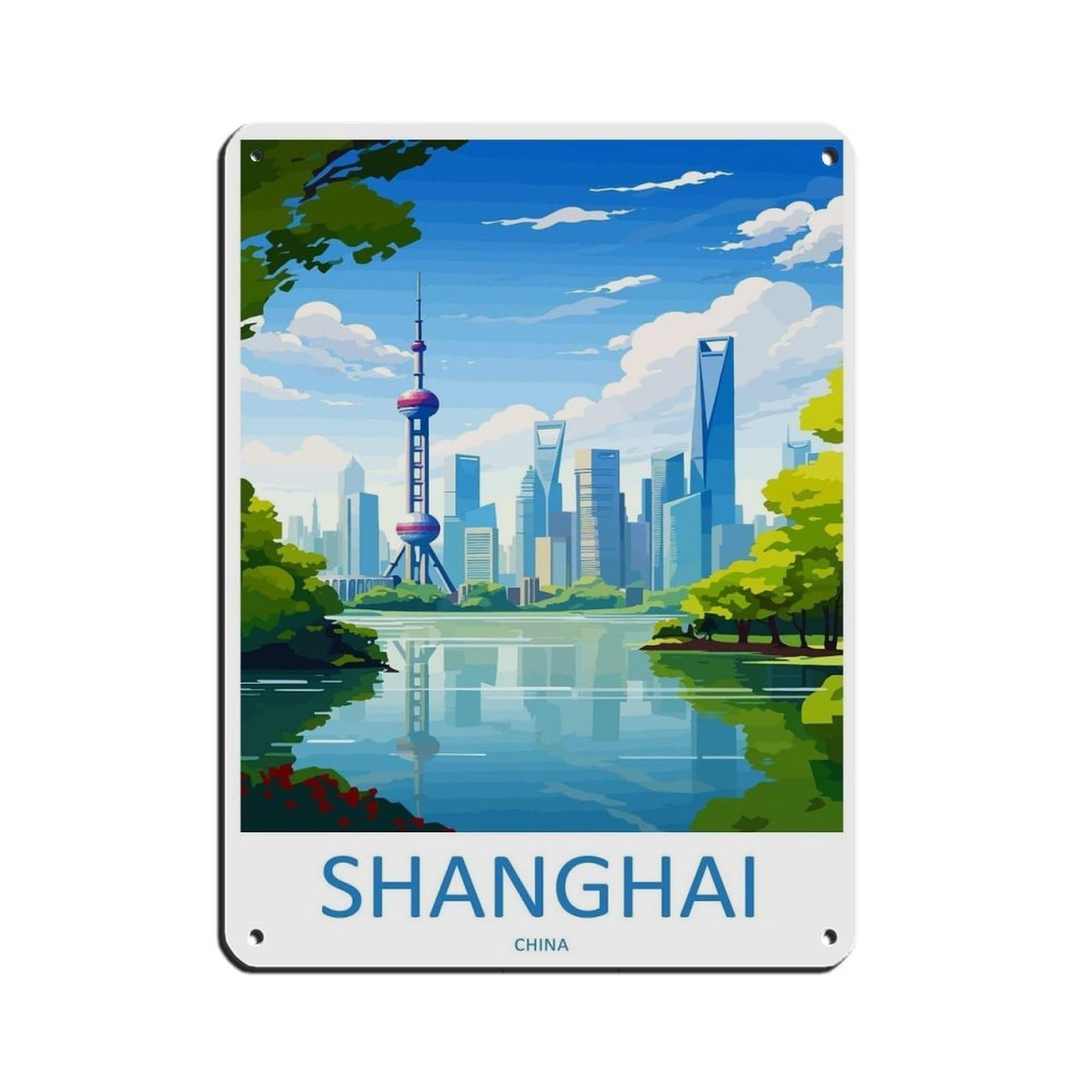 Shanghai Travel Art China Shanghai Art Gift (2) Retro Poster Metal Tin Sign Chic Art Retro Iron Painting Bar People Cave Cafe Family Garage Poster Wall Decoration 12x16inch(30x40cm)