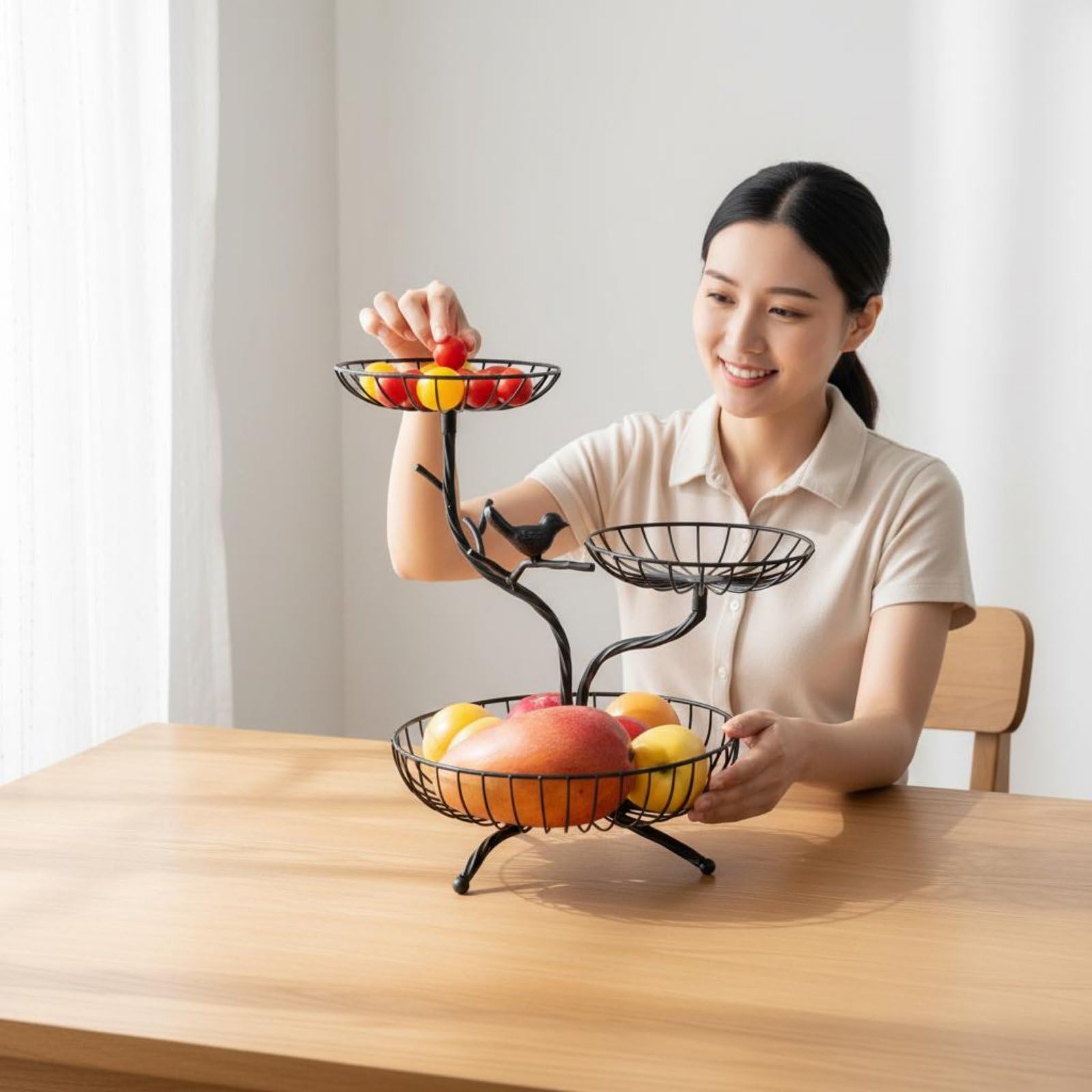 Baoblaze Cestino Industriale Portafrutta Organizer Scaffale Metallo Verniciato con Profilo Slanciato Separati per Frutta E Dolci Adatto per Cucina Sala da Pranzo Tavolino Bancone